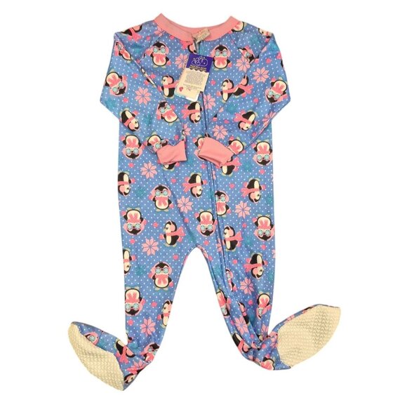 Toddler Girls Penguin Footed Pajamas Size 2T 100% Polyester Flame Resistant Blue - Picture 1 of 5